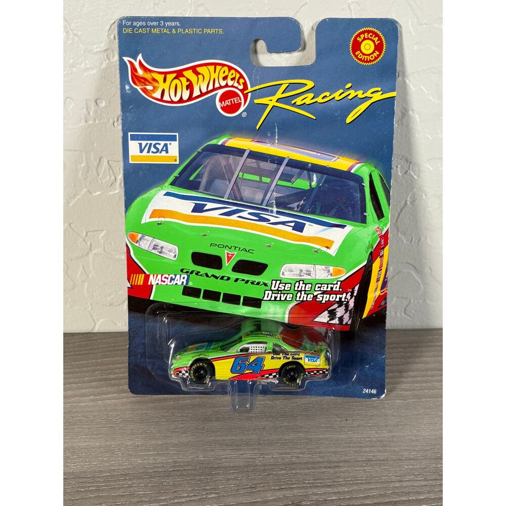 Hot Wheels Racing 1/64 Die Case Vehicle #64-  Green Yellow- Visa- New in Package